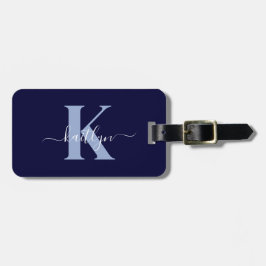 Modern Navy Blue Script Monogram Bagagebricka