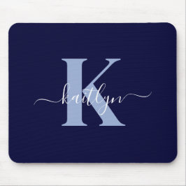 Modern Navy Blue Script Monogram Musmatta