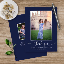 Modern Navy Blue Script Studenten Photo Tack Kort
