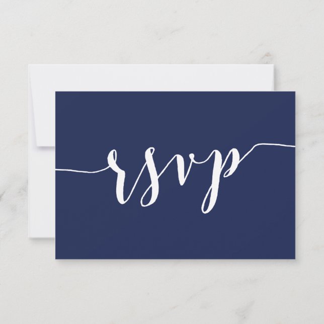 Modern Navy Blue Script Wedding RSVP Card OSA Kort (Baksida)