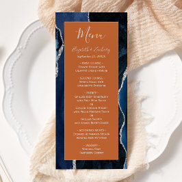 Modern Navy Blue Silver Agate Rust Bröllop Meny