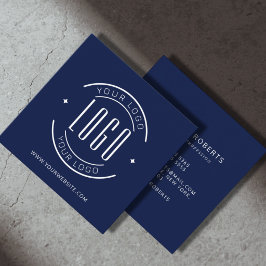 Modern navy blue simple add your logo fyrkantigt visitkort