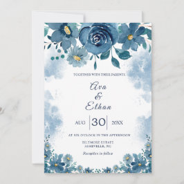 Modern Navy Blue Smoke Wedding Invite Inbjudningar