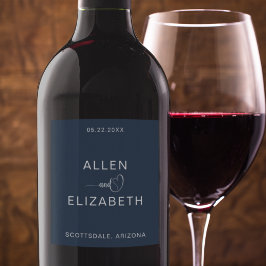 Modern Navy Blue Snyggt Bröllop Champagne Vinflaska Etikett