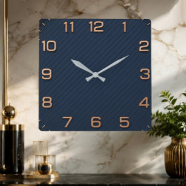 Modern Navy Blue Square Minimalist Rose Gold Fyrkantig Klocka