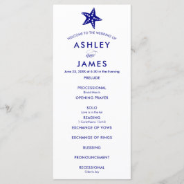 Modern Navy Blue Starfish Bröllop Ceremony Program
