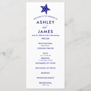 Modern Navy Blue Starfish Bröllop Ceremony Program