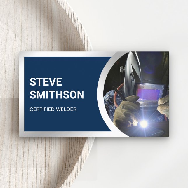 Modern Navy Blue Steel Welding Fabricator Welder Visitkort (Skapare uppladdad)