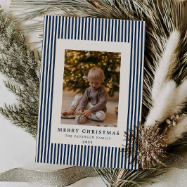 Modern Navy Blue Streck-julfamiljfoto Julkort