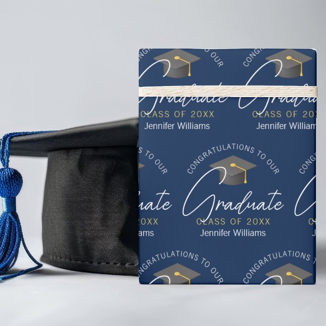 Modern Navy Blue Student Customized Studenten Presentpapper (Skapare uppladdad)