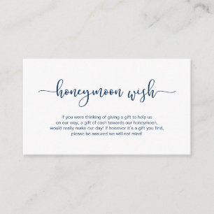 Modern Navy Blue typeface, Bröllop Honeymoon Wish Tilläggskort