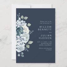 Modern Navy Blue Watercolor Blommigt Bröllop