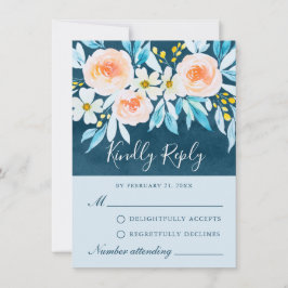 Modern Navy Blue Watercolor Blommigt OSA kort