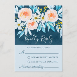 Modern Navy Blue Watercolor Blommigt OSA kort