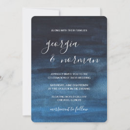 Modern Navy Blue Watercolor Bröllop Inbjudningar