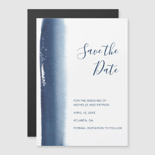 Modern Navy Blue Watercolor Bröllop spara datum Magnetisk Inbjudningskort