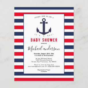Modern Navy Blue White Boy-duschinbjudan Flygblad