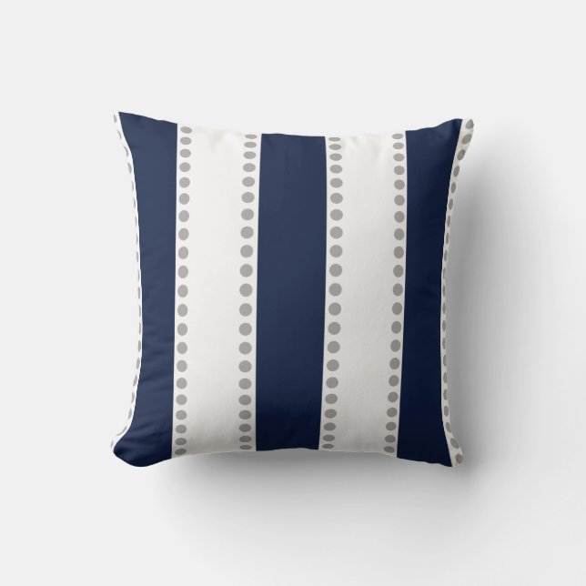 Modern Navy Blue White Grått Polka dots Rand | Kudde (Framsida)
