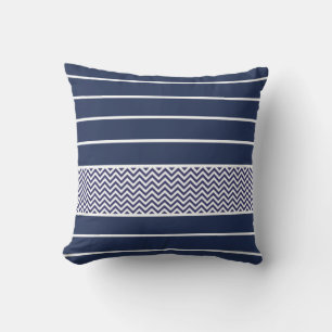 Modern Navy Blue White Rand Chevron Mönster Kudde