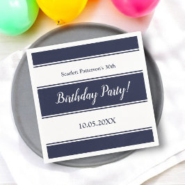 Modern Navy Blue White Rand Elegant Birthday Pappersservett