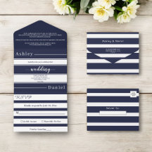 Modern Navy Blue White Rand Elegant bröllop