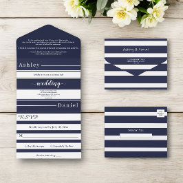 Modern Navy Blue White Rand Elegant bröllop