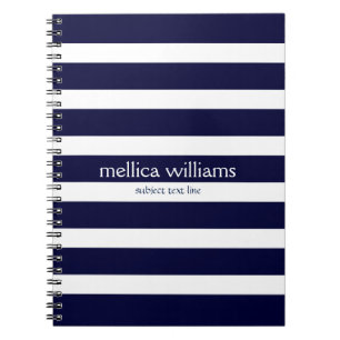 Modern Navy Blue & White Rand Mönster Anteckningsbok