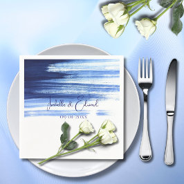Modern Navy Blue & White Watercolor Bröllop Pappersservett