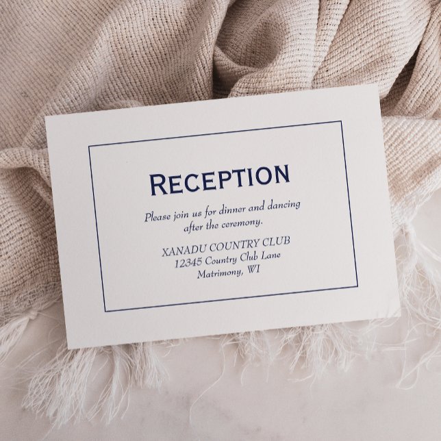 Modern Navy Blue White Wedening Reception Tilläggskort (Skapare uppladdad)