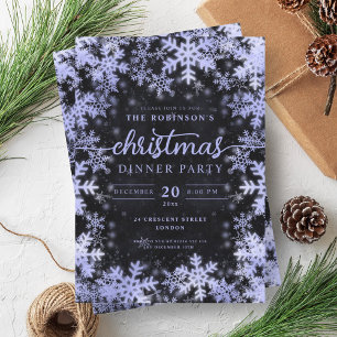 Modern Navy Blue Winter Wonderland jul Black Inbjudningar