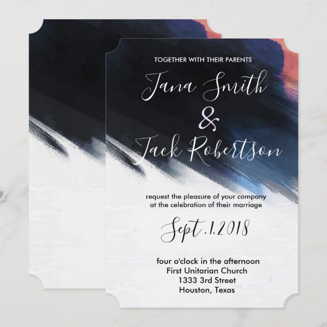 Modern Navy bröllop Inbjudningar (Fram/baksida)