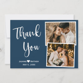 Modern Navy Bröllop Tack Photo Collage Card