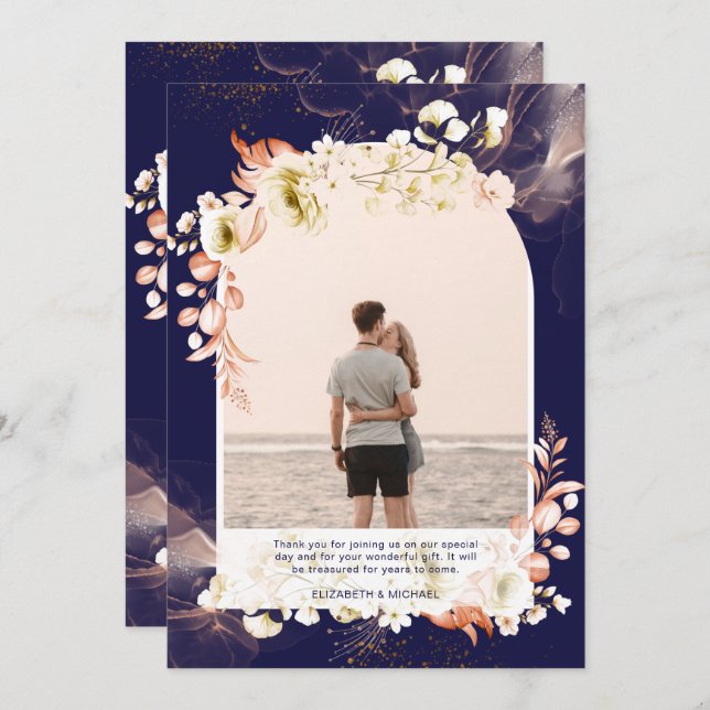 Modern Navy Coral Blommigt PHOTO TACK (Fram/baksida)