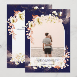 Modern Navy Coral Blommigt PHOTO TACK Kort