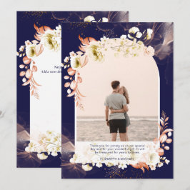 Modern Navy Coral Blommigt PHOTO TACK Kort