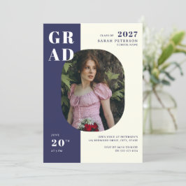Modern Navy Cream Bold Typography Photo Studenten Inbjudningar