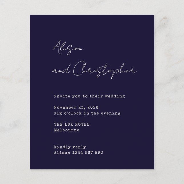 Modern Navy Elegant Script Wedding Invitation (Framsida)