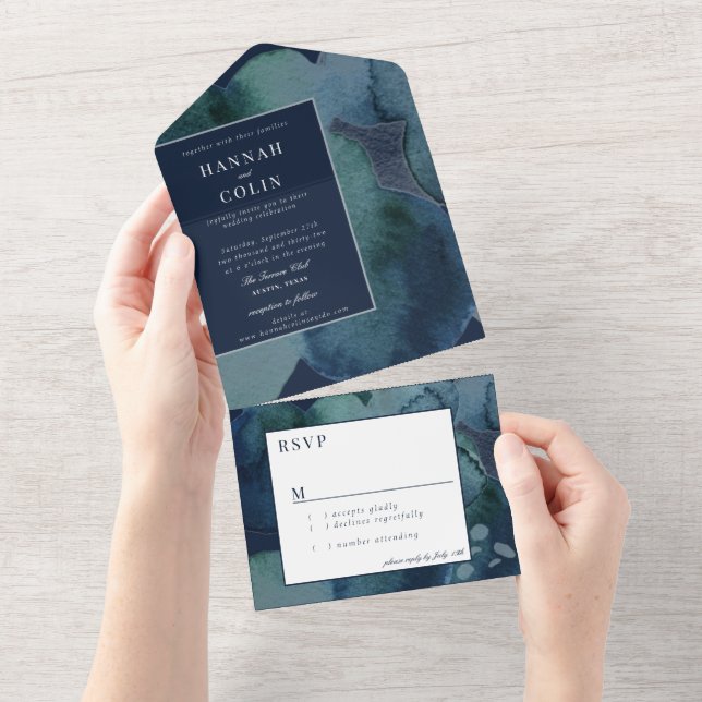 Modern Navy Emerald Abstrakt Watercolor (Tearaway)
