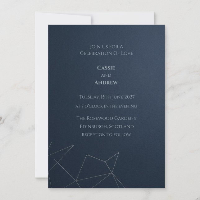Modern Navy Geometrisk Linje Konst Bröllop Inbjudningar (Framsida)