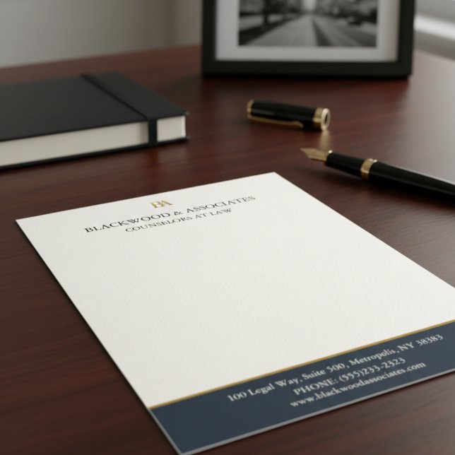 Modern Navy Gold Law Firm Monogram Letterhead Brevhuvud (Skapare uppladdad)
