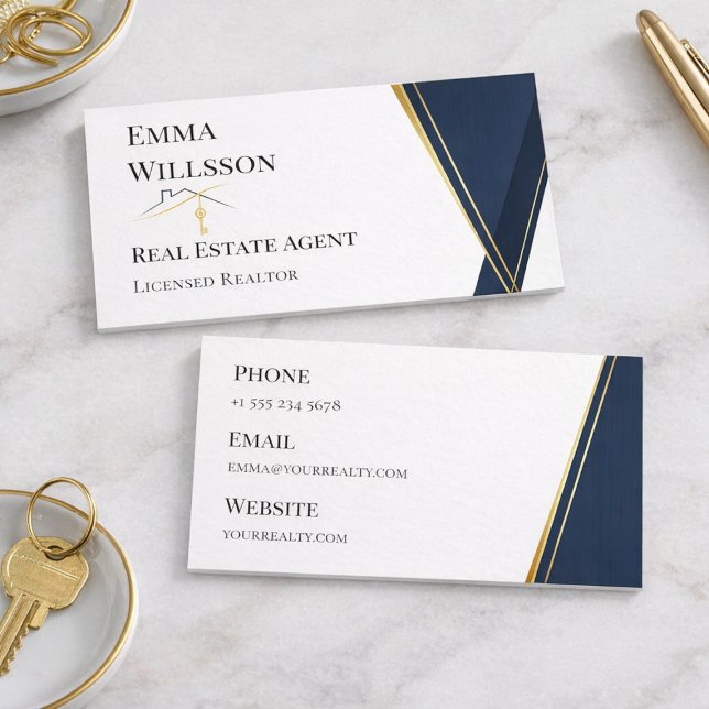 Modern Navy Gold Luxury Realtor Branding Visitkort (Skapare uppladdad)