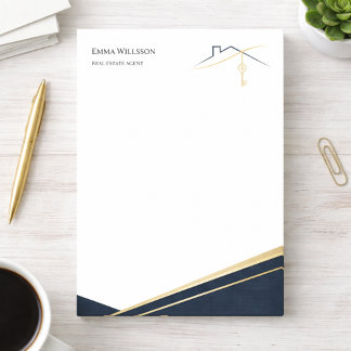 Modern Navy Gold Luxury Realtor estate Agent Post-it Block