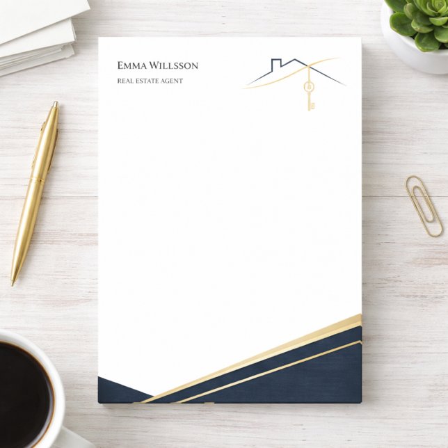 Modern Navy Gold Luxury Realtor estate Agent Post-it Block (Skapare uppladdad)