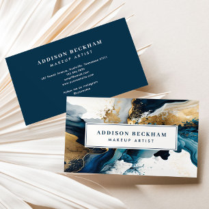 Modern Navy Guld Abstrakt Watercolor Visitkort