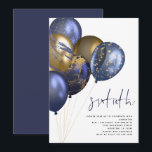 Modern Navy Guld Balloons 60:e Födelsedagsfesten Inbjudningar<br><div class="desc">Modern Navy Guld Balloons 60:e Födelsedagsfesten. Ett gäng ballonger i en blandning av flotta och guld med en aning faux glitter är till lämnat och sextionde är i ett modernt handskriftsformat stil. Anpassa enkelt resten av texten till din egen.</div>