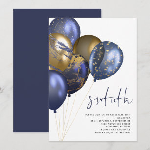 Modern Navy Guld Balloons 60:e Födelsedagsfesten Inbjudningar