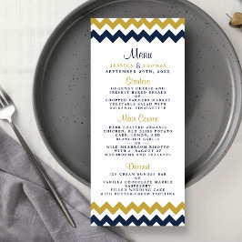 Modern Navy & Guld Chevron Bröllop Menu Reklamkort
