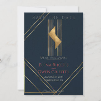 Modern Navy Guld Geometrisk Art Deco Spara Datum