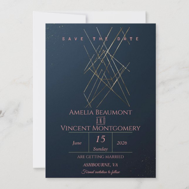 Modern Navy Guld Geometrisk Save the Date-kort (Framsida)