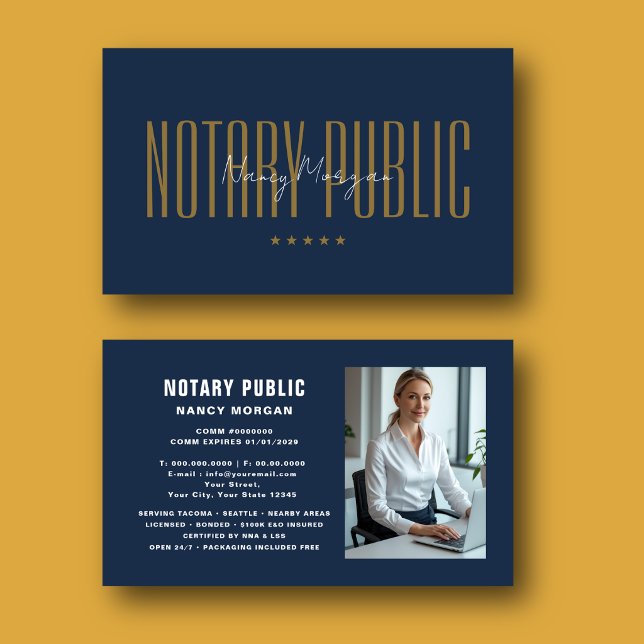 Modern Navy Guld Notarius Publicus Foto Visitkort (Skapare uppladdad)